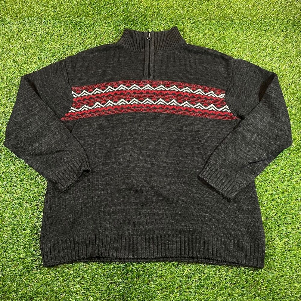 XG black red quarter zip cotton blend sweater white zigzag pattern youth size XL